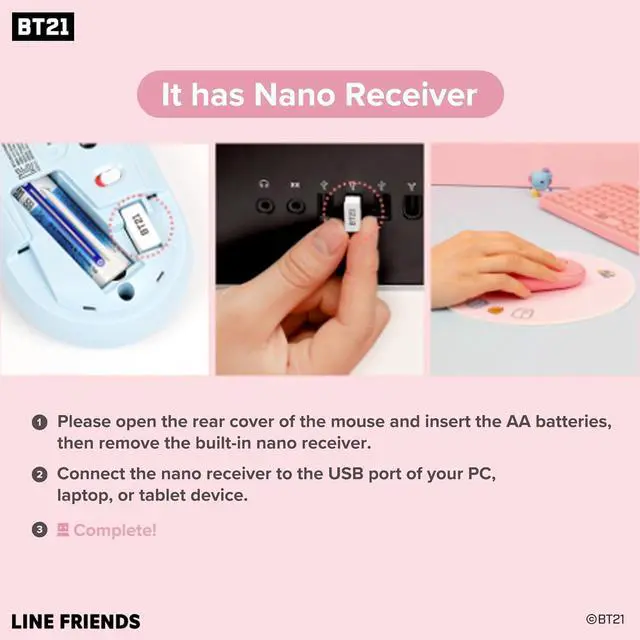 Alt view image 6 of 6 - Hamee BT21 My Little Buddy Series Mouse [Computer Mouse Wireless Cute] [Silent Nano Receiver Mouse Office Birthday] [BT21 Mouse] for Laptop, iPad, MacOS, PC, Windows, Android - CHIMMY