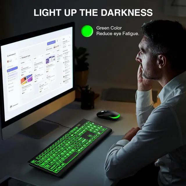 Alt view image 5 of 7 - SABLUTE Large Print Backlit Keyboard, Wired USB Lighted Computer Keyboards with 7-Color & 4 Modes Backlit, Oversize Letters Keys Easy to See and Type, Quiet Keyboard Compatible for PC, Laptop