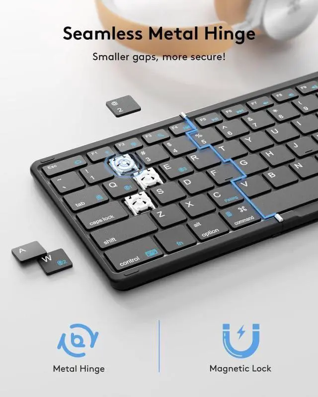 Alt view image 6 of 7 - Samsers Foldable Bluetooth Keyboard with Touchpad, Full-Size Wireless Folding Portable Travel Keyboard for iOS Android Windows Mac OS, Support 3 Devices (BT5.1 x 3), Black