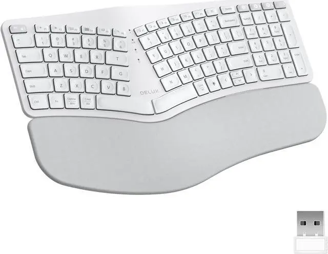 Main image of DeLUX Upgraded Ergonomic Wireless Ergo Split Keyboard with Backlit, 2.4G and Bluetooth, Scissor Switch and Palm Rest for Natural Typing, Compatible with Windows and Mac OS (GM902Pro-White)