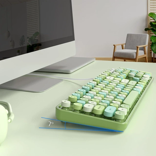 Alt view image 5 of 7 - Dilter Wired Keyboard, 104 Keys Full-Sized Typewriter Keyboards, USB Plug Play Office Keyboard with Number Pad, Caps Indicators, Foldable Stands for Windows, PC, Laptop, Desktop (Green Colorful)
