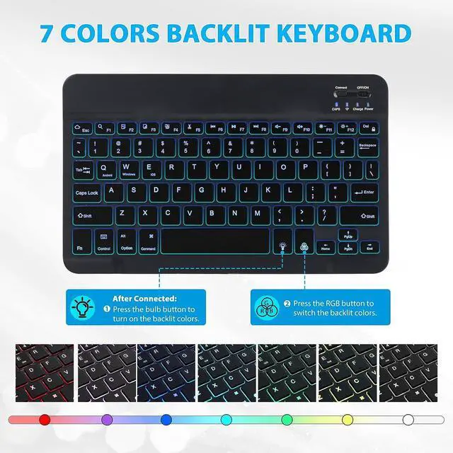 Alt view image 2 of 7 - Backlit Keyboard Case for Fire HD 10/10 Plus Taet (2021 Release, 11th & 2023 Release, 13th) 10.1 inch, Slim Cover with 7 Colors Light Wireless Detachae Backlit Keyboard