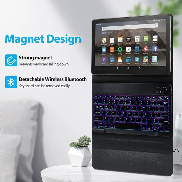 Alt view image 5 of 7 - Backlit Keyboard Case for Fire HD 10/10 Plus Taet (2021 Release, 11th & 2023 Release, 13th) 10.1 inch, Slim Cover with 7 Colors Light Wireless Detachae Backlit Keyboard