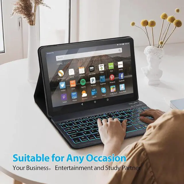 Alt view image 6 of 7 - Backlit Keyboard Case for Fire HD 10/10 Plus Taet (2021 Release, 11th & 2023 Release, 13th) 10.1 inch, Slim Cover with 7 Colors Light Wireless Detachae Backlit Keyboard