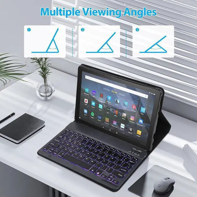 Alt view image 3 of 7 - Backlit Keyboard Case for Fire HD 10/10 Plus Taet (2021 Release, 11th & 2023 Release, 13th) 10.1 inch, Slim Cover with 7 Colors Light Wireless Detachae Backlit Keyboard