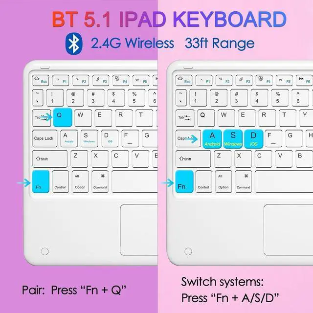 Alt view image 7 of 7 - Bluetooth Keyboard, Slim 7 Colors Backlit Wireless Bluetooth Keyboard with Touchpad Built in Rechargeable Battery for iOS Android Windows Tablets PC Smartphone