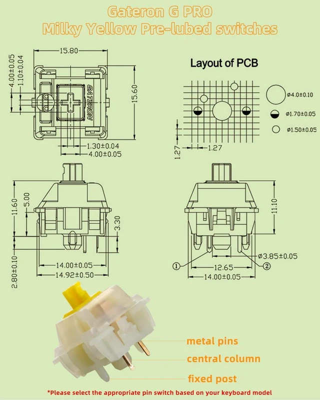 Alt view image 6 of 7 - Gateron Milky Yellow Switches for Mechanical Keyboard Pre Lubed Silent Linear Keyboard Switches 5Pin (GPRO70PCS)