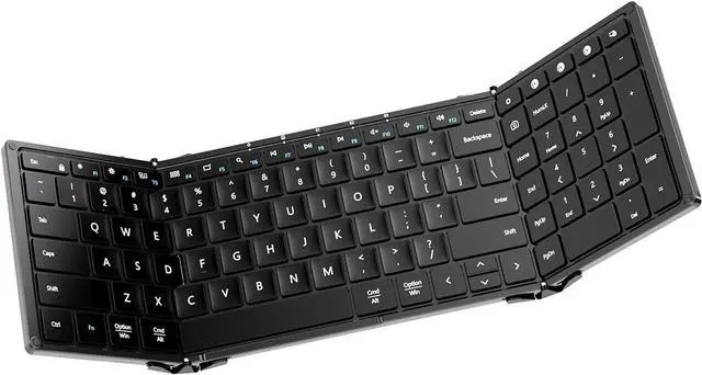 Main image of AIWISDOM Foldable Bluetooth Keyboard, Full Size with Numeric Keypad, Portable Travel Keyboard for Windows iOS Android Tablets and Smartphones, Sync Up to 3 Devices (Black)