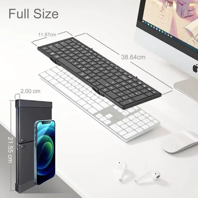 Alt view image 5 of 6 - AIWISDOM Foldable Bluetooth Keyboard, Full Size with Numeric Keypad, Portable Travel Keyboard for Windows iOS Android Tablets and Smartphones, Sync Up to 3 Devices (Black)