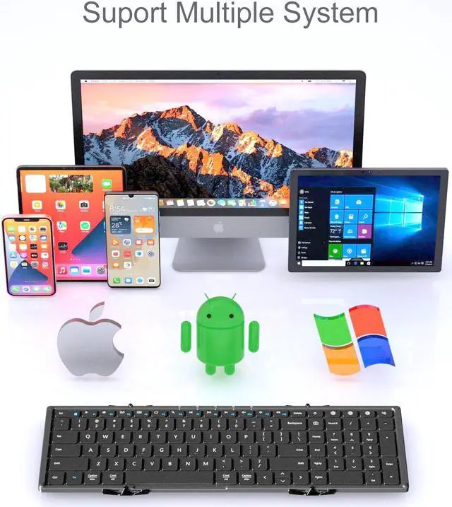 Alt view image 3 of 6 - AIWISDOM Foldable Bluetooth Keyboard, Full Size with Numeric Keypad, Portable Travel Keyboard for Windows iOS Android Tablets and Smartphones, Sync Up to 3 Devices (Black)
