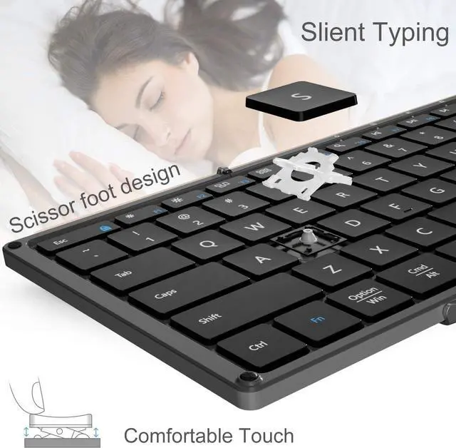 Alt view image 4 of 6 - AIWISDOM Foldable Bluetooth Keyboard, Full Size with Numeric Keypad, Portable Travel Keyboard for Windows iOS Android Tablets and Smartphones, Sync Up to 3 Devices (Black)