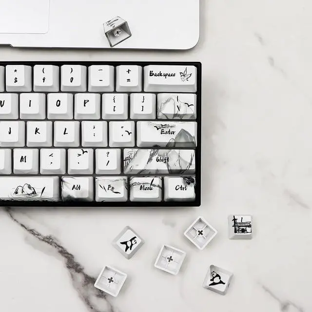 Alt view image 4 of 7 - JSJT Custom Keycaps 110 Key Set Ink Panda Keycaps for Full Sized Keyboard Dye-Sublimation PBT OEM Profile Key Caps for Cherry MX Gateron Switches Mechanical Keyboards
