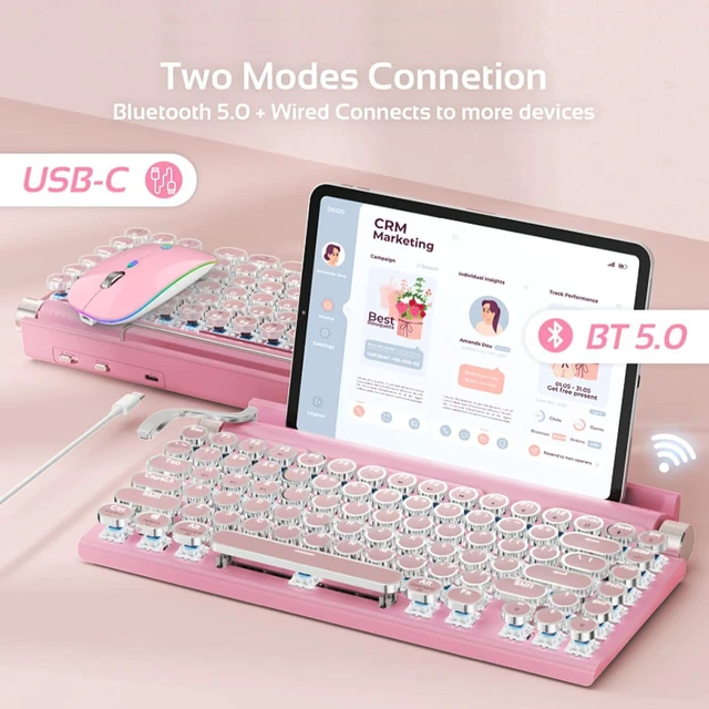 Alt view image 2 of 7 - Acogedor Retro Typewriter Keyboard, Vintage with Blue Switches, Multi Device Mechanical Gaming Keyboard for , Android, iOS
