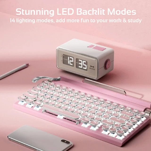 Alt view image 3 of 7 - Acogedor Retro Typewriter Keyboard, Vintage with Blue Switches, Multi Device Mechanical Gaming Keyboard for , Android, iOS