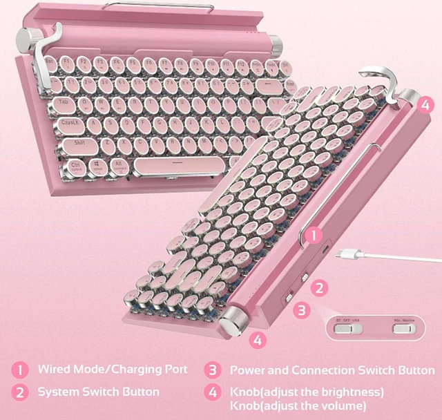 Alt view image 5 of 7 - Acogedor Retro Typewriter Keyboard, Vintage with Blue Switches, Multi Device Mechanical Gaming Keyboard for , Android, iOS