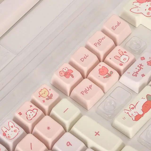 Alt view image 6 of 7 - Nutriess 148 Keys PBT Keycaps Ergonomic Design Dye Sublimation Vivid Colors Cartoon Style Mechanical Keyboard Keycaps for Gaming PC Typing (Bunny)