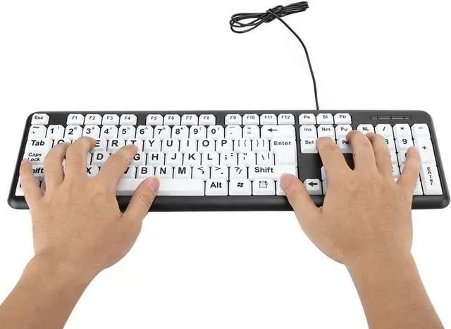 Alt view image 2 of 7 - Elderly Keyboard Large Print Computer Keyboard, Black Low Vision Keyboard USB Wired Old People Keyboard with White Large Print Keys, Full Size Computer Keyboard for Old People