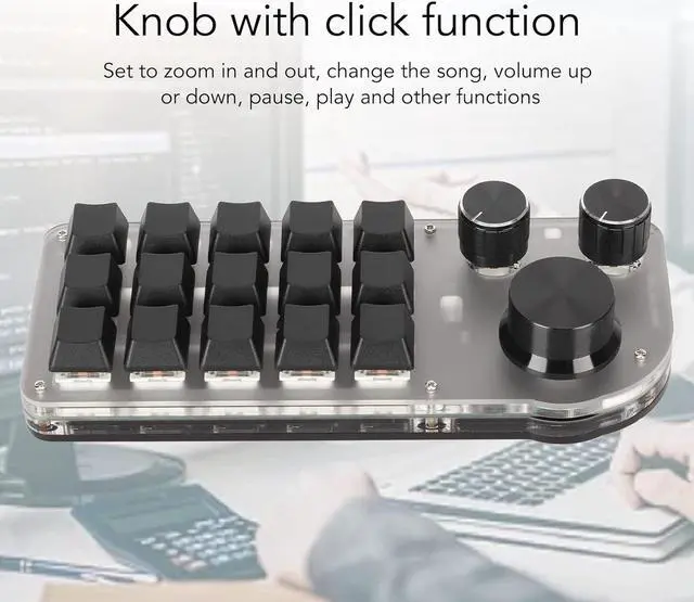 Alt view image 2 of 7 - Sonew 15 Keys Programmable Keyboard, 3 Knobs 15 Keys, Portable RGB Bluetooth DIY Mechanical Gaming Keypad, for Office Laboratory Gaming Work Editing