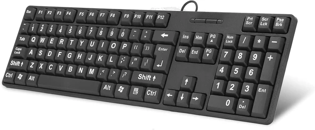 Alt view image 6 of 7 - Acogedor Large Print Keyboard for Visually Impaired, Elderly, 104 Keys USB Wired Computer Keyboard for Computer, White Letter with Black Background