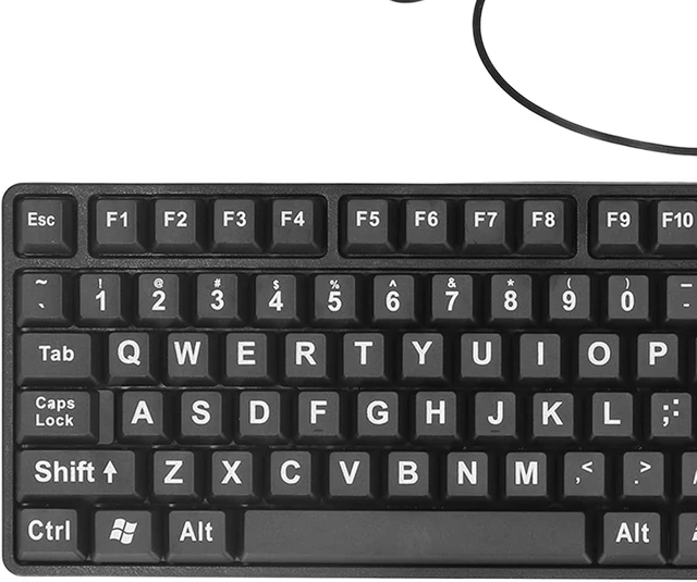 Alt view image 7 of 7 - Acogedor Large Print Keyboard for Visually Impaired, Elderly, 104 Keys USB Wired Computer Keyboard for Computer, White Letter with Black Background