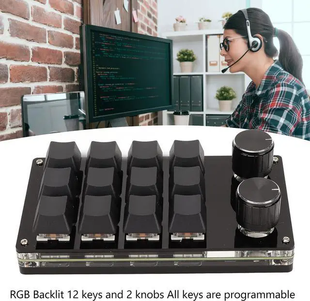 Alt view image 5 of 7 - RockVOQRN Mini Keypad 12 Keys 2 Knobs Blue Switch RGB Backlit Plug and Play for Gaming Office