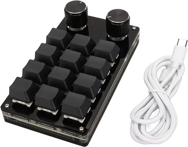 Main image of RockVOQRN Mini Keypad 12 Keys 2 Knobs Blue Switch RGB Backlit Plug and Play for Gaming Office