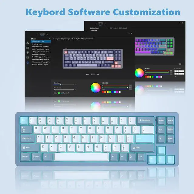 Alt view image 6 of 6 - Womier SK71 75% Gaming Keyboard, Aluminum Alloy Shell Wireless Mechanical Creamy Keyboard Bluetooth/2.4G/Wired Hot Swappable Key Board Pre-lubed Switches, Gasket Mounted RGB for Mac/Win (Blue)