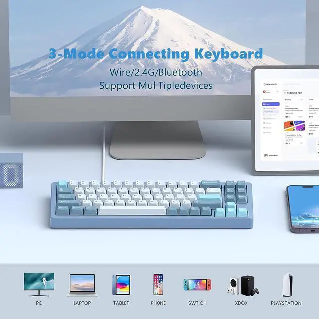 Alt view image 3 of 6 - Womier SK71 75% Gaming Keyboard, Aluminum Alloy Shell Wireless Mechanical Creamy Keyboard Bluetooth/2.4G/Wired Hot Swappable Key Board Pre-lubed Switches, Gasket Mounted RGB for Mac/Win (Blue)
