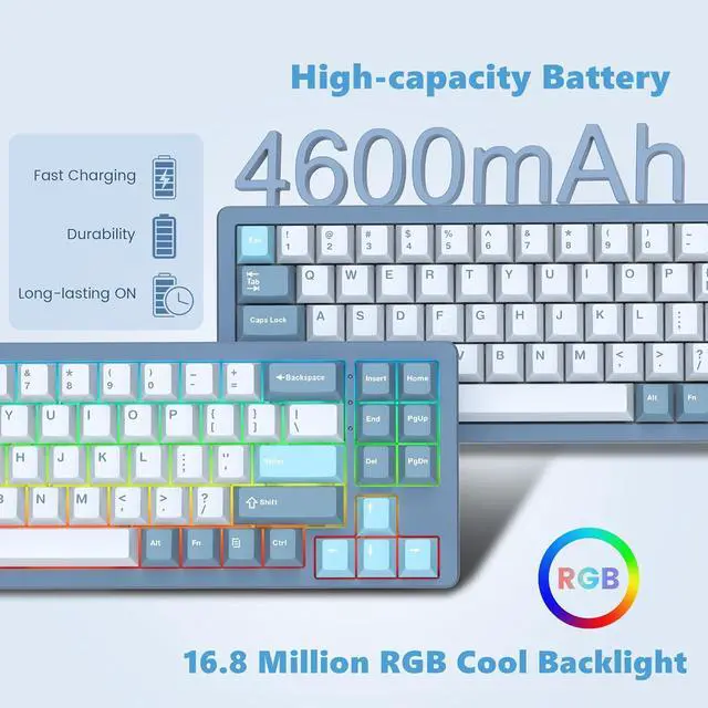 Alt view image 4 of 6 - Womier SK71 75% Gaming Keyboard, Aluminum Alloy Shell Wireless Mechanical Creamy Keyboard Bluetooth/2.4G/Wired Hot Swappable Key Board Pre-lubed Switches, Gasket Mounted RGB for Mac/Win (Blue)
