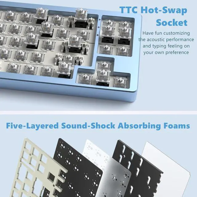 Alt view image 5 of 6 - Womier SK71 75% Gaming Keyboard, Aluminum Alloy Shell Wireless Mechanical Creamy Keyboard Bluetooth/2.4G/Wired Hot Swappable Key Board Pre-lubed Switches, Gasket Mounted RGB for Mac/Win (Blue)