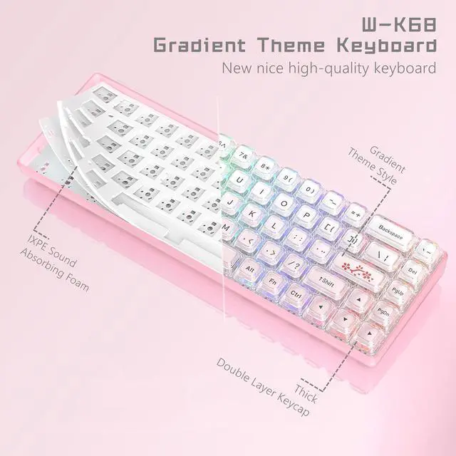 Alt view image 2 of 6 - Womier 60% Keyboard Gaming Pink - Wired Creamy Mechanical Keyboard, Hot-Swappable RGB Custom Mini Key Board with Arrow Keys/Software Supported, Prelubrication Linear Switch (WK68-Pink)
