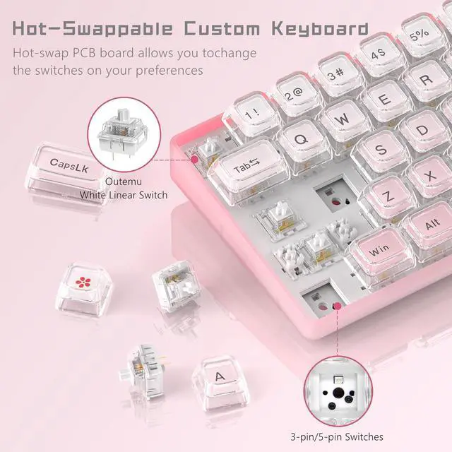 Alt view image 3 of 6 - Womier 60% Keyboard Gaming Pink - Wired Creamy Mechanical Keyboard, Hot-Swappable RGB Custom Mini Key Board with Arrow Keys/Software Supported, Prelubrication Linear Switch (WK68-Pink)