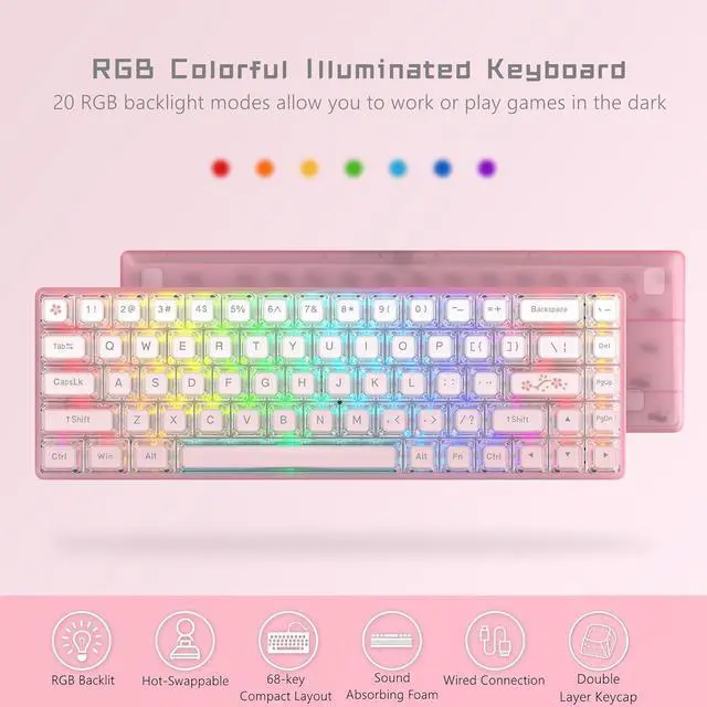 Alt view image 4 of 6 - Womier 60% Keyboard Gaming Pink - Wired Creamy Mechanical Keyboard, Hot-Swappable RGB Custom Mini Key Board with Arrow Keys/Software Supported, Prelubrication Linear Switch (WK68-Pink)