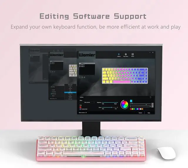 Alt view image 5 of 6 - Womier 60% Keyboard Gaming Pink - Wired Creamy Mechanical Keyboard, Hot-Swappable RGB Custom Mini Key Board with Arrow Keys/Software Supported, Prelubrication Linear Switch (WK68-Pink)
