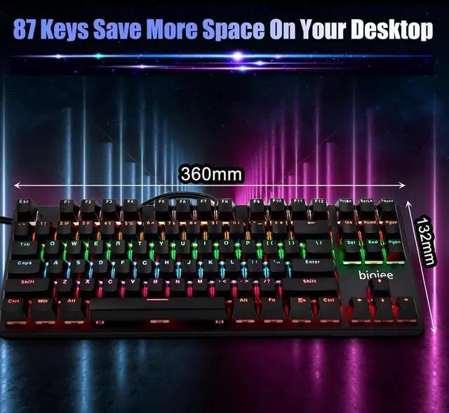 Alt view image 5 of 7 - biojee Wired 87-Key Mechanical Gaming Keyboard Backlit Keyboard r PC Laptop r Game and Office