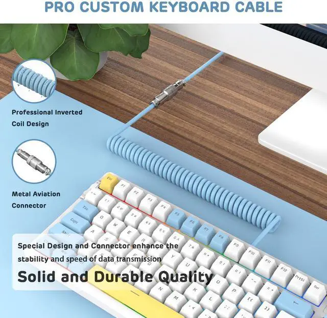 Alt view image 7 of 7 - AJAZZ Wireless Gaming Keyboard,2 in 1 Custom Coiled Cable,Illuminated RGB Hot Swappable,Triple Mode 2.4G/BT5.0/Wired,PBT Keycaps,Gasket Mount,Knob,Rechargeable 4000mAh for PC/Mac/PS4(Blue Switch)