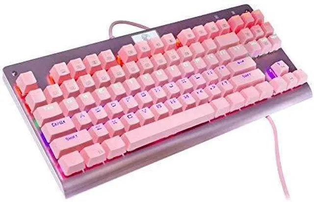 Alt view image 2 of 5 - Granvela MechanicalEagle Z-77 Mechanical Keyboard | Aluminium Panel | Tactile Clicky Blue Switches | Rainbow LED Backlit | N-Key Rollover | 87-Key Tenkeyless | Hot Swappable - Pink