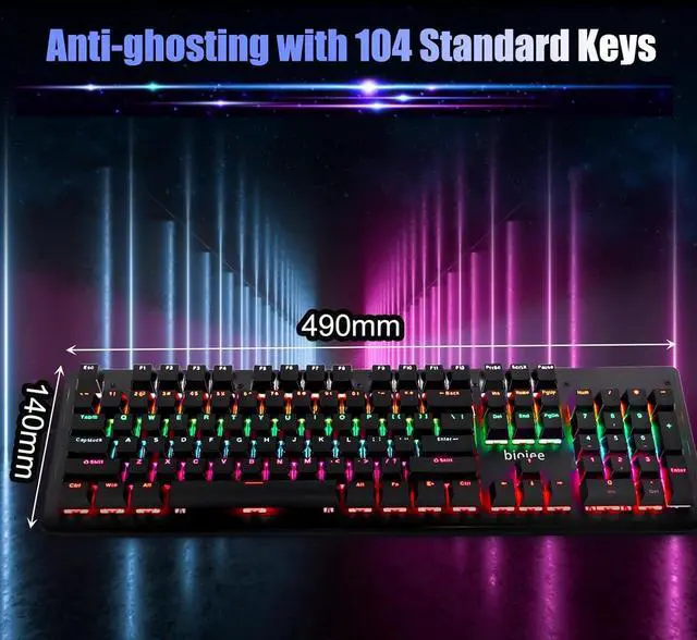 Alt view image 4 of 7 - biojee Wired 104-Key Real Mechanical Gaming Keyboard Rainbow Backlit Keyboard for PC Laptop for Game and Office