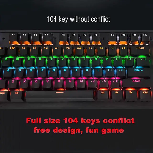 Alt view image 6 of 7 - biojee Wired 104-Key Real Mechanical Gaming Keyboard Rainbow Backlit Keyboard for PC Laptop for Game and Office