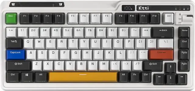 Main image of KZZI K75 PRO RGB 75% Wireless Gasket Mechanical Keyboard, Triple Mode BT5.0/2.4G/USB-C 82 Keys Hot Swappable Gaming Keyboard w/Knob & Power Display, Custom Tactile Switches, Black White