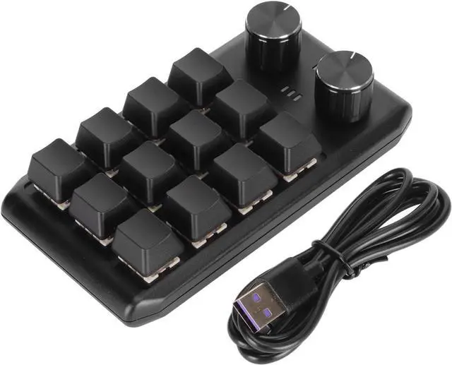 Main image of Mini Custom Keypad with 12 Mechanical Keys and 2 Knobs, Programmable Red for Gaming and Multimedia Control, Widely Compatible with, Vista, OS X (Wired USB)