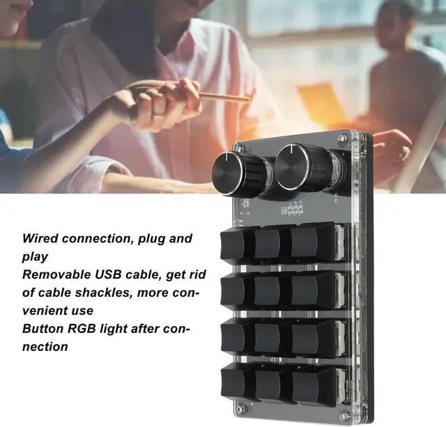 Alt view image 5 of 7 - Mini Keypad 1 Handed Mechanical Keyboard Wired USB Programmable Macro RGB Knob, Blue Switch, Portable for PC