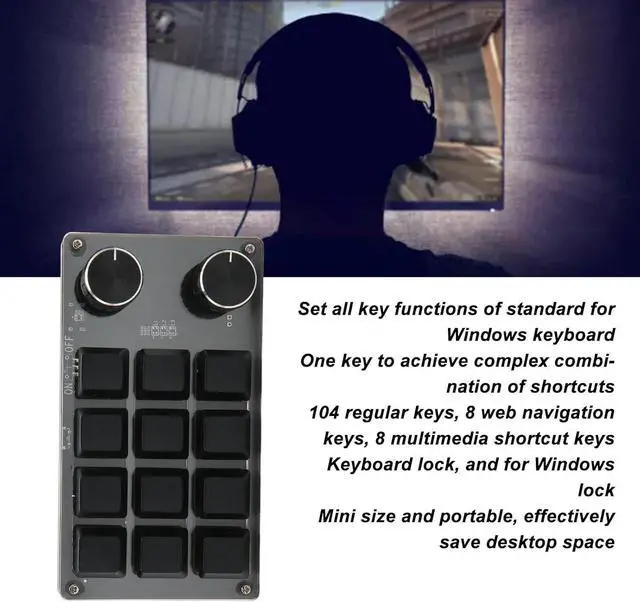 Alt view image 2 of 7 - Mini Keypad 1 Handed Mechanical Keyboard Wired USB Programmable Macro RGB Knob, Blue Switch, Portable for PC