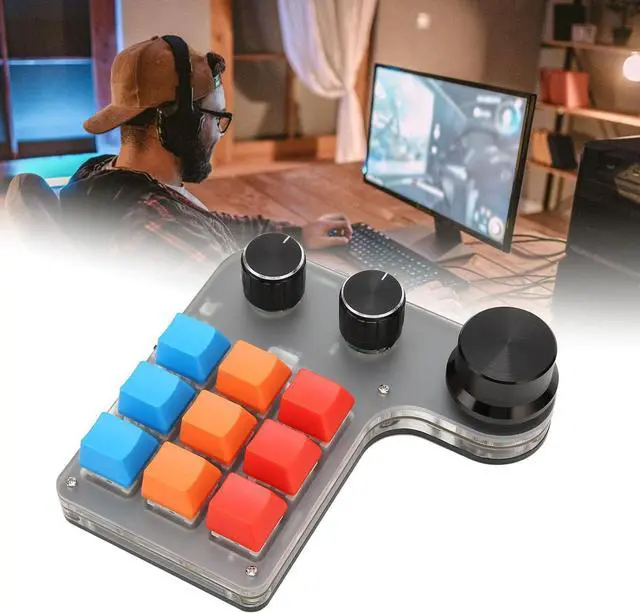 Alt view image 2 of 7 - Mini Custom Keypad with 9 Keys 3 Knobs, Programmable RGB Backlit Macro Keypad for Gaming Software, Supports USB and BT Connection, Wide Application for Office, Stock, Games, etc.