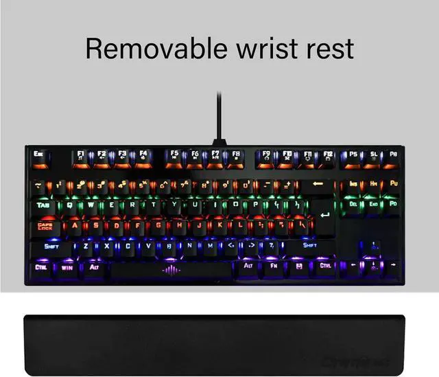Alt view image 6 of 7 - 87 Key Blue Mechanical Gaming Keyboard with Detachable Wrist Rest, Multicolored RGB Backlit, Ergonomic, 50 Million Keystroke Durability, ABS Material, Compatible