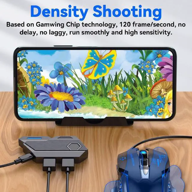 Alt view image 3 of 7 - Half Hand Gaming Keyboard Mouse Combo Kit for Mix Se, BT 5.0 Converter Adapter for K9 Keyboard GM86 Mouse, with Phone Stand, FPS Handheld Games, for Android for iOS