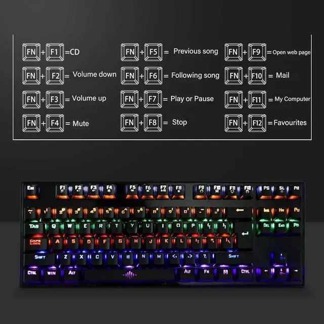 Alt view image 2 of 7 - 87 Key Blue Switch Mechanical Keyboard with RGB Backlight Ergonomic Design Detachable Wrist Rest for Gaming Typing ABS Material 5ft Cable Length
