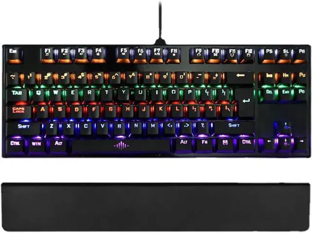 Alt view image 3 of 7 - 87 Key Blue Switch Mechanical Keyboard with RGB Backlight Ergonomic Design Detachable Wrist Rest for Gaming Typing ABS Material 5ft Cable Length