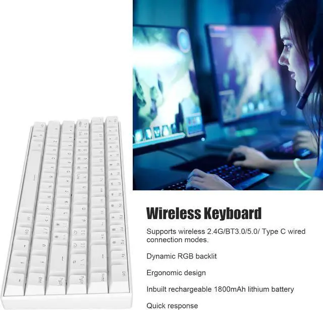 Alt view image 7 of 7 - Mechanical Gaming Keyboard, 82 Keys Ergonomic Keyboard 2.4G BT 3.0 5.0 Wired Three Mode Keyboard RGB Backlight with Knob for for iOS for Android (Linear Action Switch)