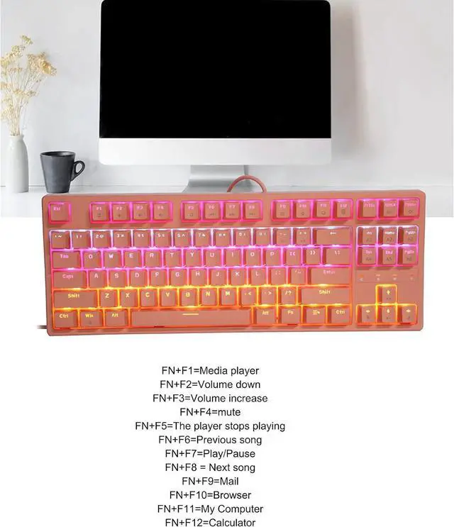 Alt view image 5 of 7 - 87-Key Wired Red Mechanical Keyboard,STK130 Adjustable Multiple RGB Backlights Gaming Keyboard for Game Office,Small Size Portable,Optional Color (-red Shaft)